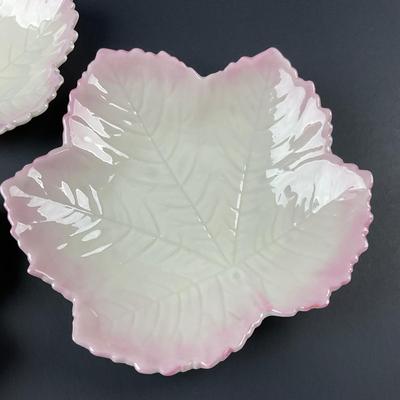 -111- BELLEEK | Three Ireland Pink Trim Leaf Dishes | 6th Mark