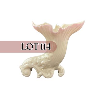 -114- BELLEEK | Fermanagh Cornucopia Spill Vase With Pink | 6th Mark