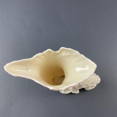-114- BELLEEK | Fermanagh Cornucopia Spill Vase With Pink | 6th Mark