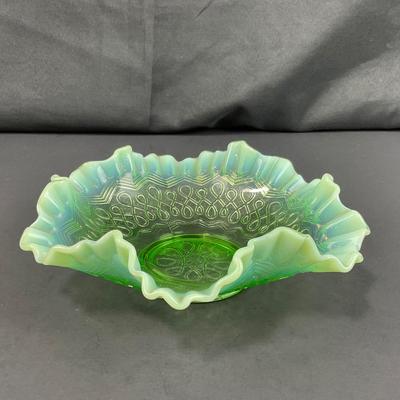 -120- GLASSWARE | 1908 Green Opalescent Jefferson Many Loops Bowl