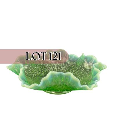 -121- GLASSWARE | Green Opalescent Jefferson Many Loops Small Bowl