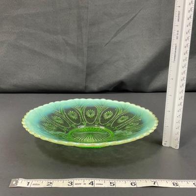 -122- GLASSWARE | Vintage Northwood Spokes & Wheels Green Opalescent Bowl