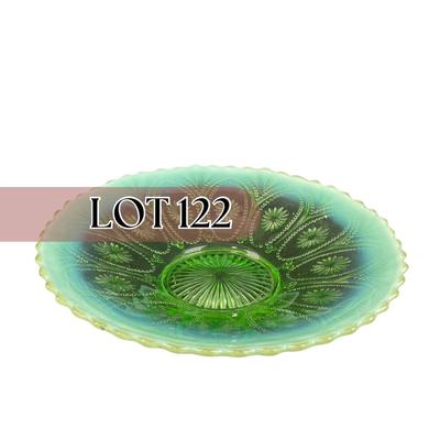 -122- GLASSWARE | Vintage Northwood Spokes & Wheels Green Opalescent Bowl