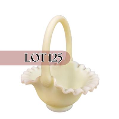 -125- URANIUM | Fenton Ruffled Custard Glass Basket