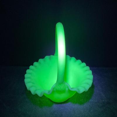 -125- URANIUM | Fenton Ruffled Custard Glass Basket