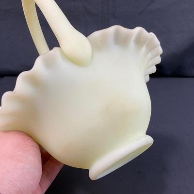 -125- URANIUM | Fenton Ruffled Custard Glass Basket
