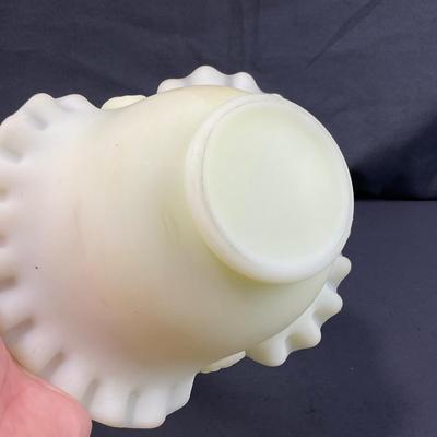 -125- URANIUM | Fenton Ruffled Custard Glass Basket