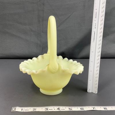 -125- URANIUM | Fenton Ruffled Custard Glass Basket