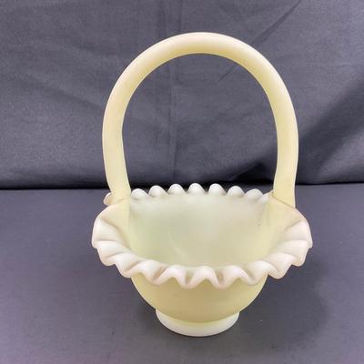 -125- URANIUM | Fenton Ruffled Custard Glass Basket