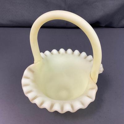 -125- URANIUM | Fenton Ruffled Custard Glass Basket