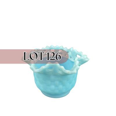 -126- FENTON | Satin Blue Basketweave Small Vase | Marked