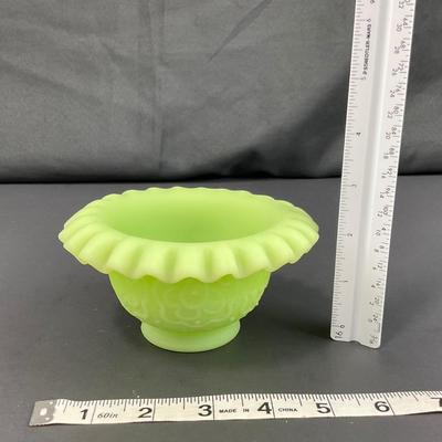 -127- URANIUM | Fenton Satin Custard Glass Ruffled Edge Fairy Lamp Base