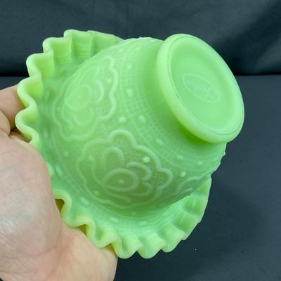 -127- URANIUM | Fenton Satin Custard Glass Ruffled Edge Fairy Lamp Base