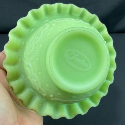 -127- URANIUM | Fenton Satin Custard Glass Ruffled Edge Fairy Lamp Base