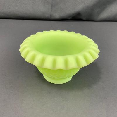 -127- URANIUM | Fenton Satin Custard Glass Ruffled Edge Fairy Lamp Base