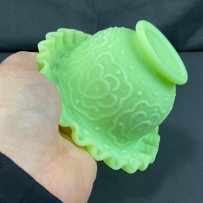 -127- URANIUM | Fenton Satin Custard Glass Ruffled Edge Fairy Lamp Base
