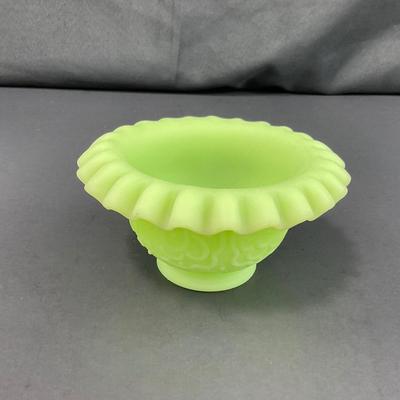 -127- URANIUM | Fenton Satin Custard Glass Ruffled Edge Fairy Lamp Base