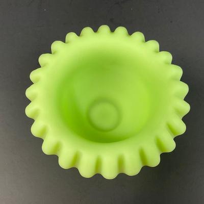 -127- URANIUM | Fenton Satin Custard Glass Ruffled Edge Fairy Lamp Base