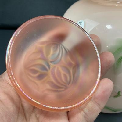 -129- FENTON | Hand Painted Camellia Pink & White Cased Ginger Jar | Marked