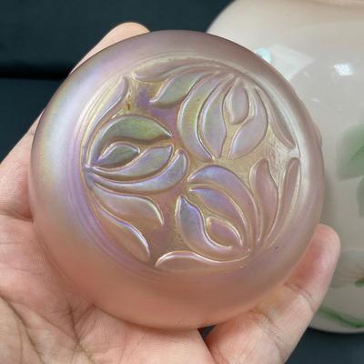 -129- FENTON | Hand Painted Camellia Pink & White Cased Ginger Jar | Marked