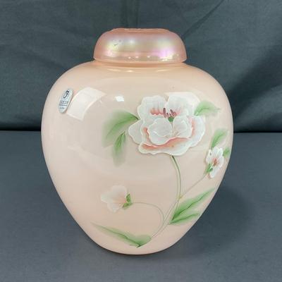 -129- FENTON | Hand Painted Camellia Pink & White Cased Ginger Jar | Marked