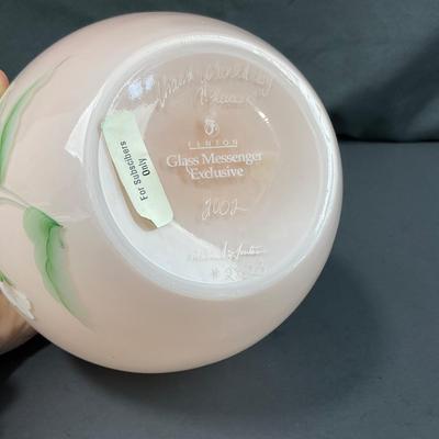 -129- FENTON | Hand Painted Camellia Pink & White Cased Ginger Jar | Marked