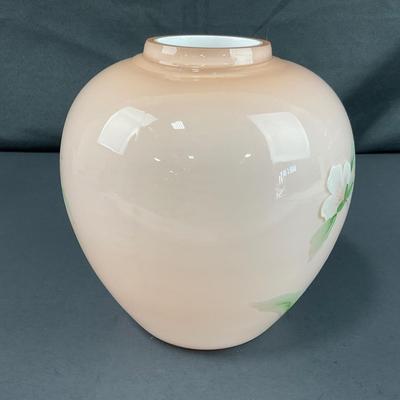 -129- FENTON | Hand Painted Camellia Pink & White Cased Ginger Jar | Marked