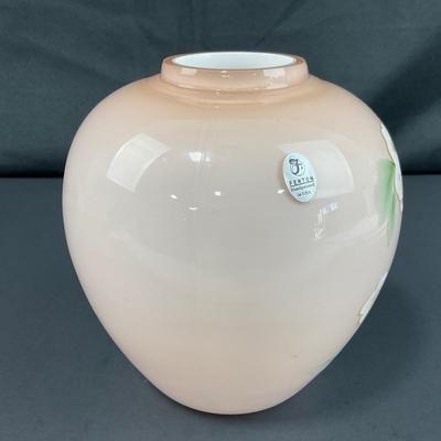 -129- FENTON | Hand Painted Camellia Pink & White Cased Ginger Jar | Marked