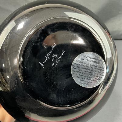 -130- FENTON | Bowl Gold & Silver Poppy Ebony Black Hand Painted