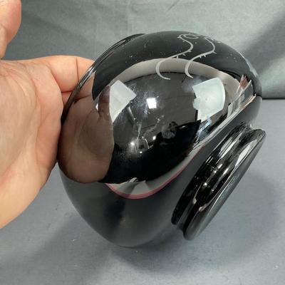 -130- FENTON | Bowl Gold & Silver Poppy Ebony Black Hand Painted