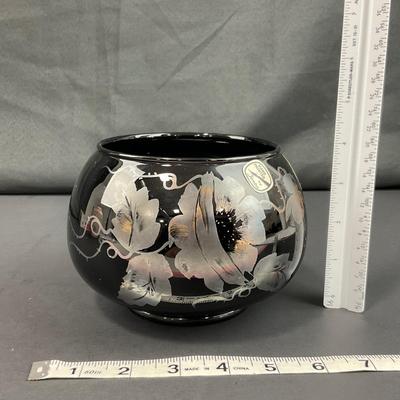 -130- FENTON | Bowl Gold & Silver Poppy Ebony Black Hand Painted