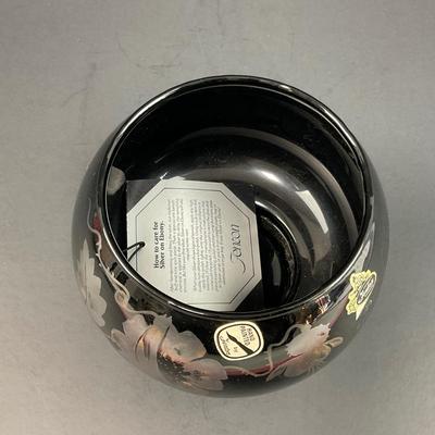 -130- FENTON | Bowl Gold & Silver Poppy Ebony Black Hand Painted