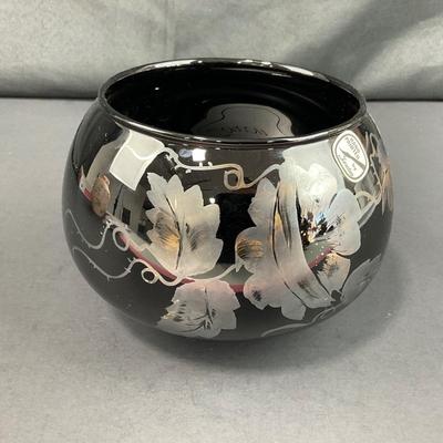 -130- FENTON | Bowl Gold & Silver Poppy Ebony Black Hand Painted
