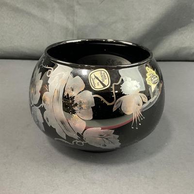 -130- FENTON | Bowl Gold & Silver Poppy Ebony Black Hand Painted