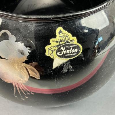 -130- FENTON | Bowl Gold & Silver Poppy Ebony Black Hand Painted