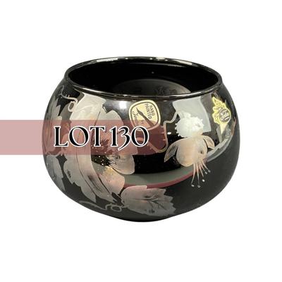 -130- FENTON | Bowl Gold & Silver Poppy Ebony Black Hand Painted