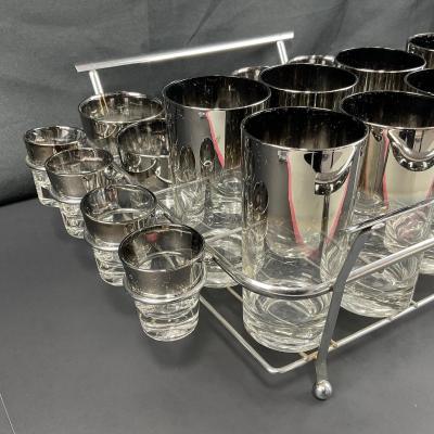 -131- MID CENTURY | 1950’s Mercury Fade Glasses & Chrome Caddy