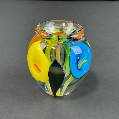 -133- GLASSWARE | Scott Bayless Calla Lily Paperweight Vase | Signed