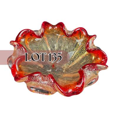 -135- GLASSWARE | Murano Red & Gold Glass Dish