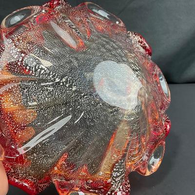 -135- GLASSWARE | Murano Red & Gold Glass Dish