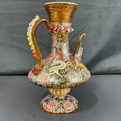 -137- GLASSWARE | Colorful Antique Bohemian Moser Pitcher