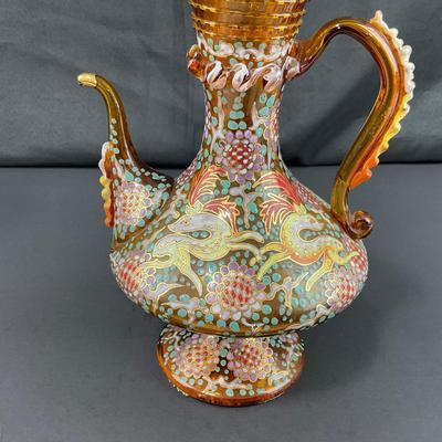 -137- GLASSWARE | Colorful Antique Bohemian Moser Pitcher