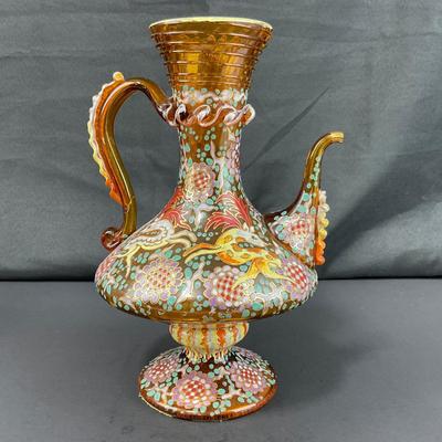 -137- GLASSWARE | Colorful Antique Bohemian Moser Pitcher