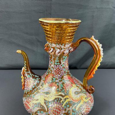 -137- GLASSWARE | Colorful Antique Bohemian Moser Pitcher