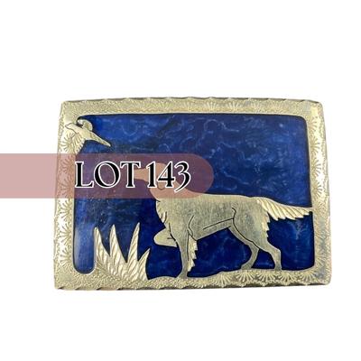 -143- SILVER | Blue & Sterling Silver Hunting Dog & Pheasant Belt Buckle
