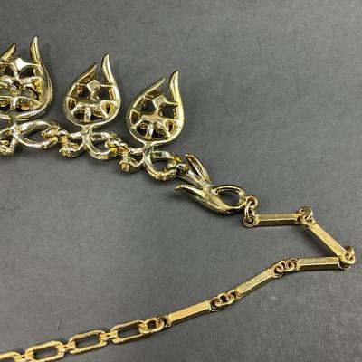-152- COSTUME JEWELRY | 1960’s Coro Gold Tone With Pastel Stones | Necklace & Earrings