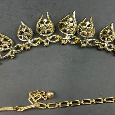 -152- COSTUME JEWELRY | 1960’s Coro Gold Tone With Pastel Stones | Necklace & Earrings
