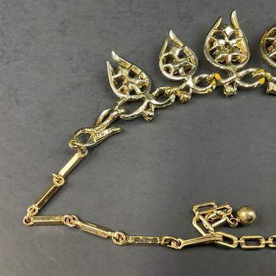 -152- COSTUME JEWELRY | 1960’s Coro Gold Tone With Pastel Stones | Necklace & Earrings
