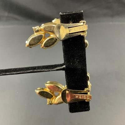 -153- WEISS | Rhinestone Amber Necklace & Earrings | Marked