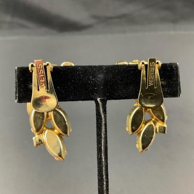 -153- WEISS | Rhinestone Amber Necklace & Earrings | Marked